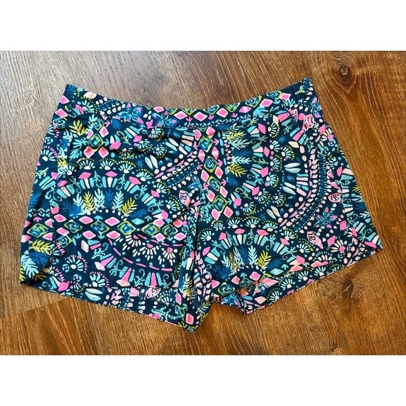 Lilly Pulitzer Pants - LILLY PULITZER Ocean View Shorts Glow & Flow Inky Blue Pink Rare Medium